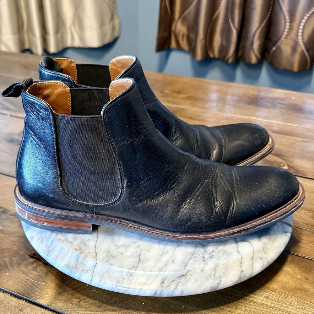 Nordstrom Men's Shop 8 M Italian Leather Chelsea Boots Pull On Shoes Ankle Black